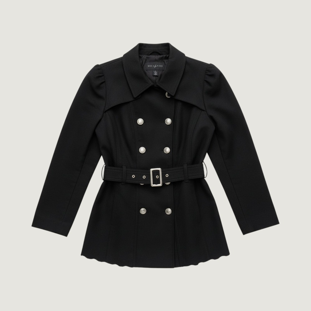 White House Black Market Black Double Breasted Belted Trench Coat Jacket Size M
